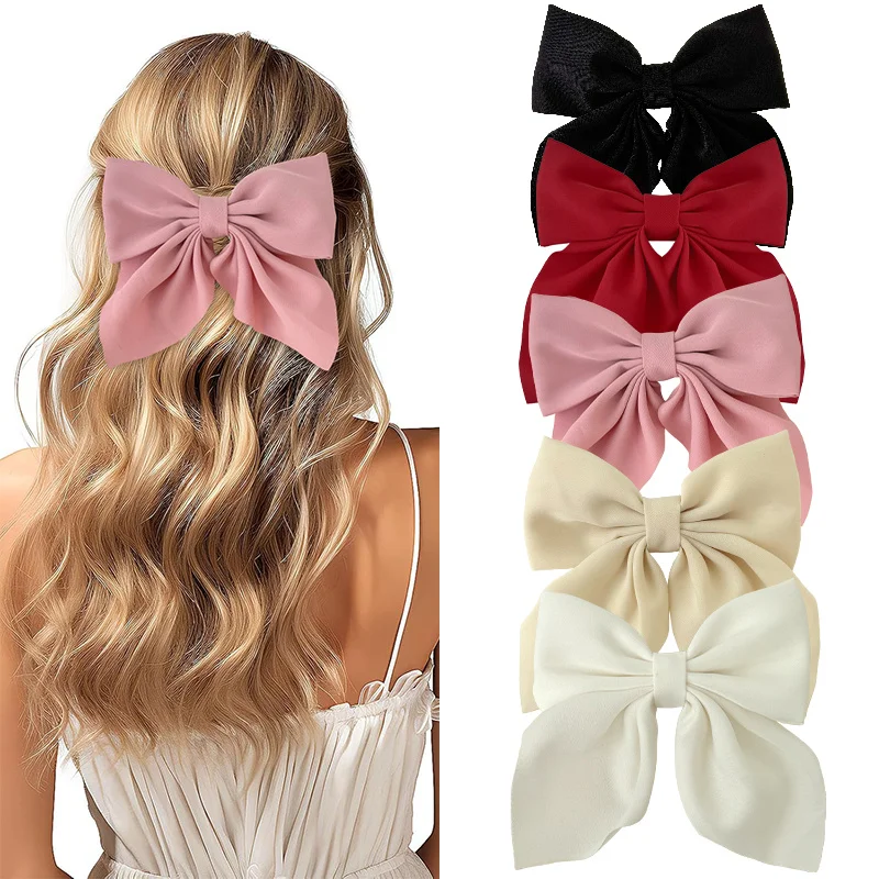 2/3/4/5 Uds. Pinzas para el cabello con lazo corto de colores a la moda para niñas, horquillas suaves con lazo de cola clásica, diadema de seda con pinza para el cabello de Metal Vintage, E