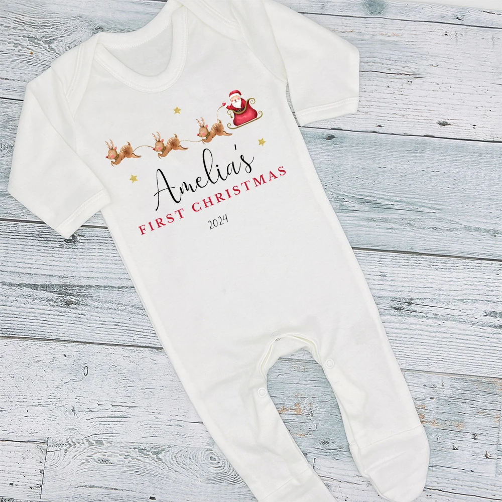 Personalised Babies First Christmas Sleepsuit & Bibs Babies 1st Xmas Gift Pyjamas 1st Xmas Babygrow Christmas Outfit for Baby