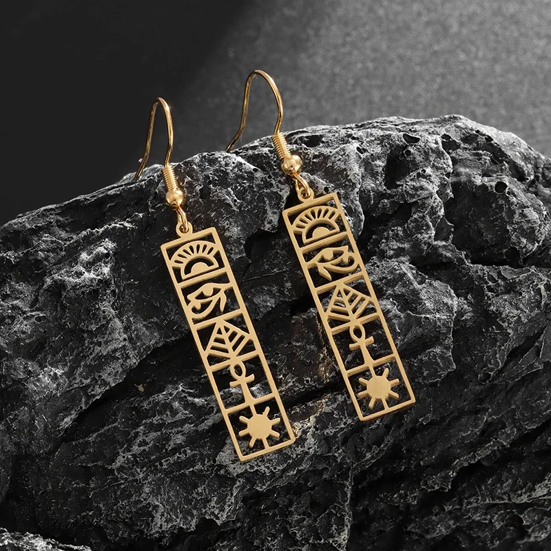 

Stainless Steel Engraved Fashion Hollow Geometric Pattern Earrings Women's Fashion Design Halloween Party Cosplay Jewelry