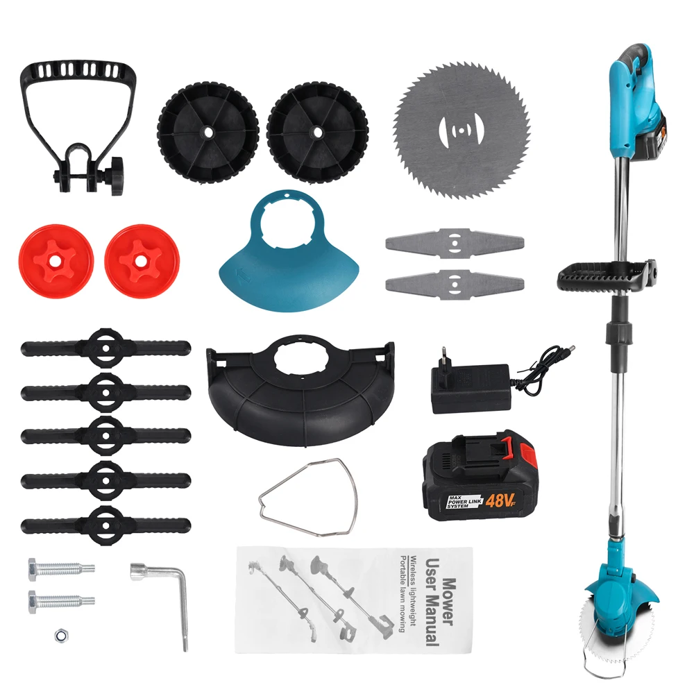 Podofo 1800W Neuer kabelloser elektrischer Rasenmäher, handgeführter, wiederaufladbarer Gartenstrauchschneider, 1500 U/min, 21V Mäher, Gartenwerkzeug mit 1 Akku und 3 Klingen zum Rasenmähen, für