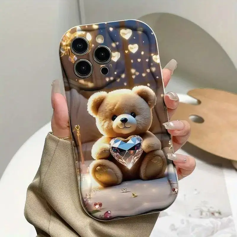 Чехол для телефона с 2D-рисунком «Мультяшный медведь и сердце» для Samsung Galaxy S26 S25 S24 FE S22 S23 Ultra Plus A56 A55 A37 A36 A27 A26 A16