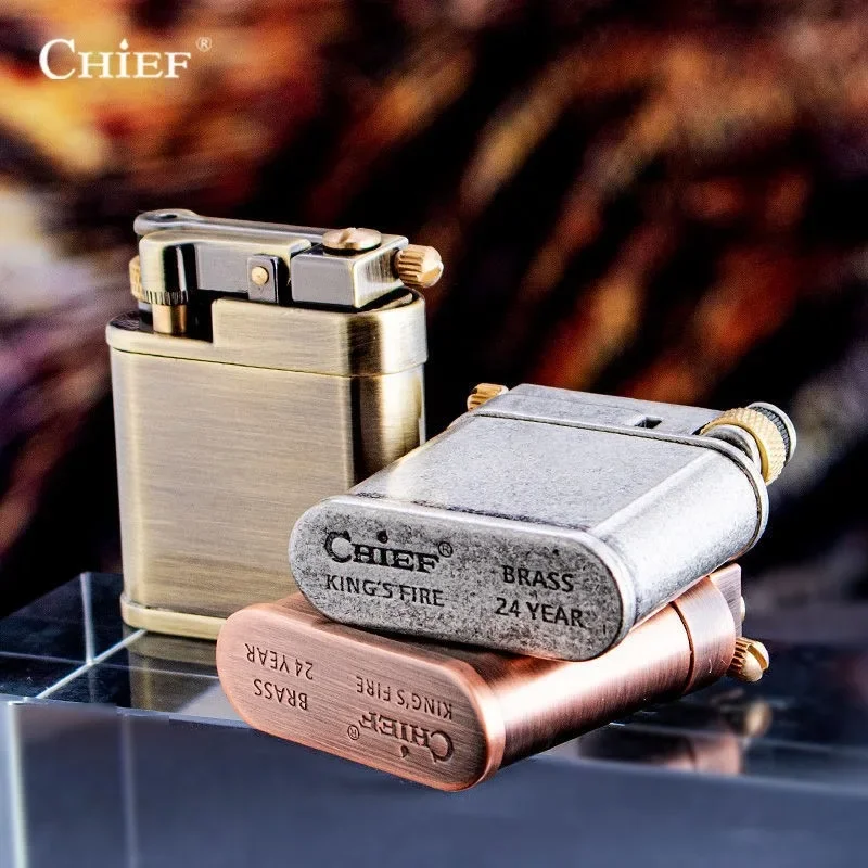 Chief Brass Lighter Creative Slide Ignition Metal Gasoline Lighter Refuelable Vintage Classic Lighter Smoke Accesoires