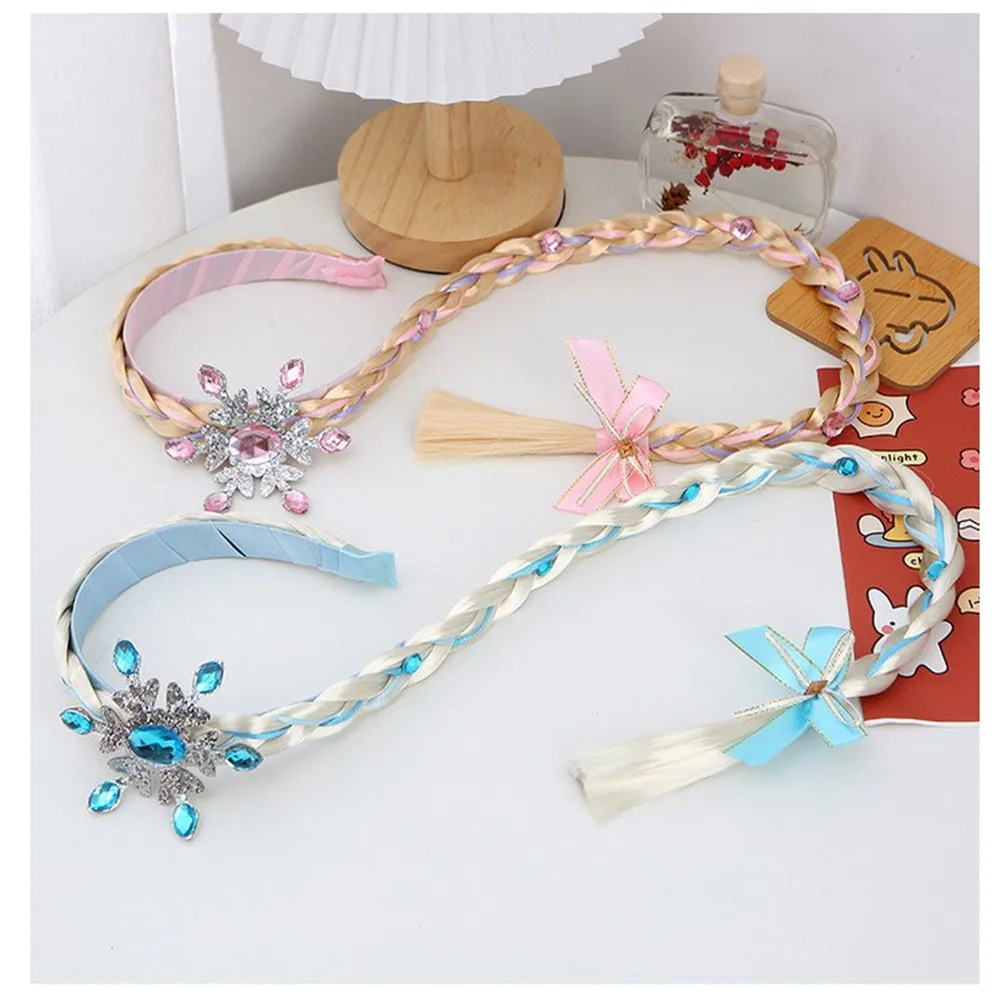 Frozen Elsa Princess Dress Up Accessories for Girls Headband Braid Wig Hair Cosplay Jewelry Play Toy Set Hairpiece Costume Party