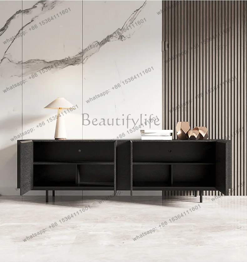 

Minimalist side locker porch side side black oak high TV matte paint cabinet storage