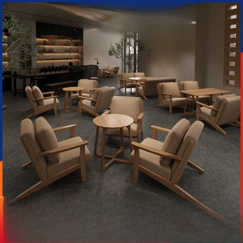 Cafe leisure complete set of tables and chairs cotton and linen sofa bar solid wood sofa chair combination clear bar table