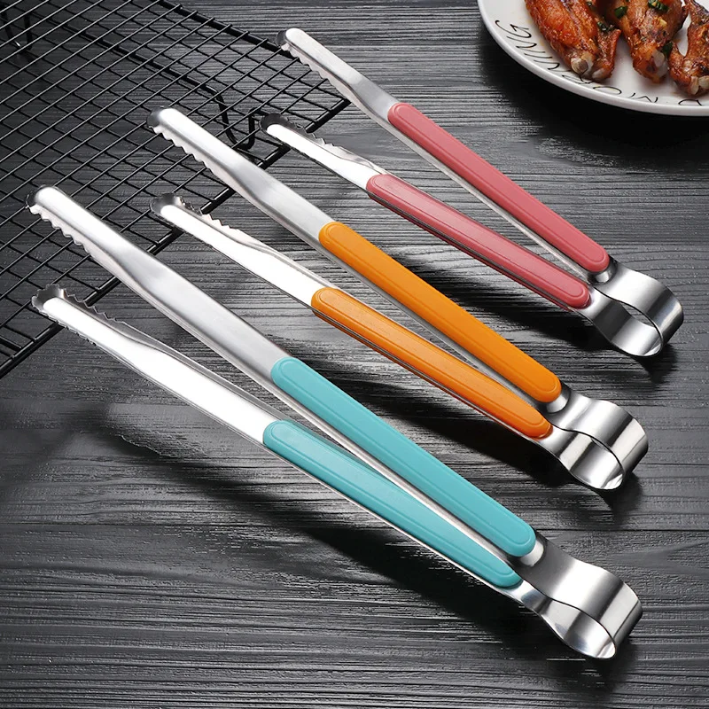 

Stainless Steel Food Clip BBQ Steak Bread Salad Picnic Silicone Non-slip Handle Tong Party Portable Kitchen Cooking Baking Tools