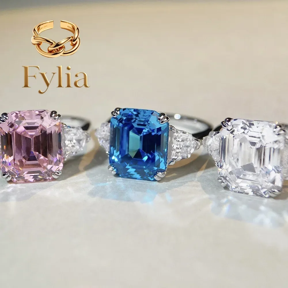 Fylia Jewelry   Luxury Pink Diamond in PT950 Solid Platinum White Gold Ring, Emerald - Cut Square for Women