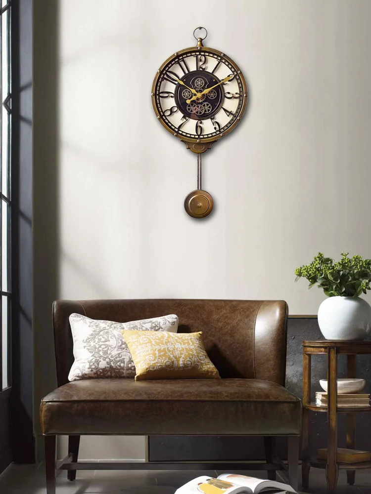 Creative Large Wall Clock Retro Living Room American Bedroom Pendulum Clock Wall Watch Decorative Swing Silent Clocks Gift SC627