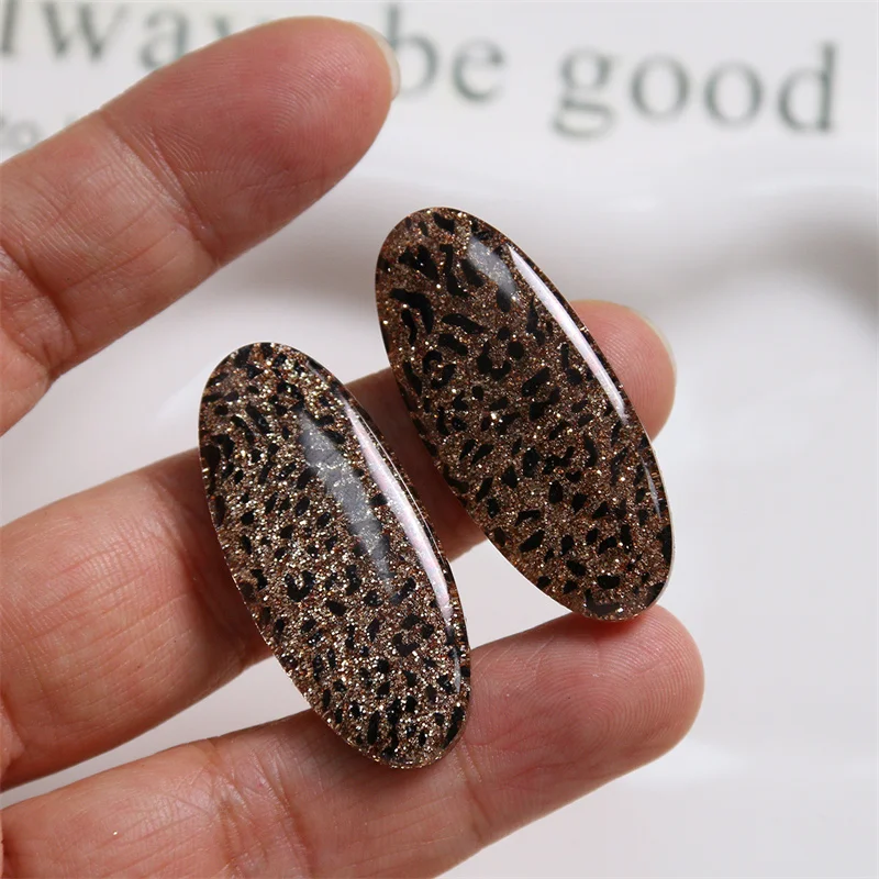 Wholesale 50pcs/lot color leopard pattern geomentry ovals shape resin cabochon beads diy jewelry hair accessory