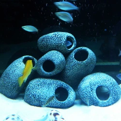 1PC Aquarium Cichlid Stone Ceramics Rock Cave Aquarium Fish Tank Pond Shrimp Breeding Ornament Accessory Decorative Marbles 2021