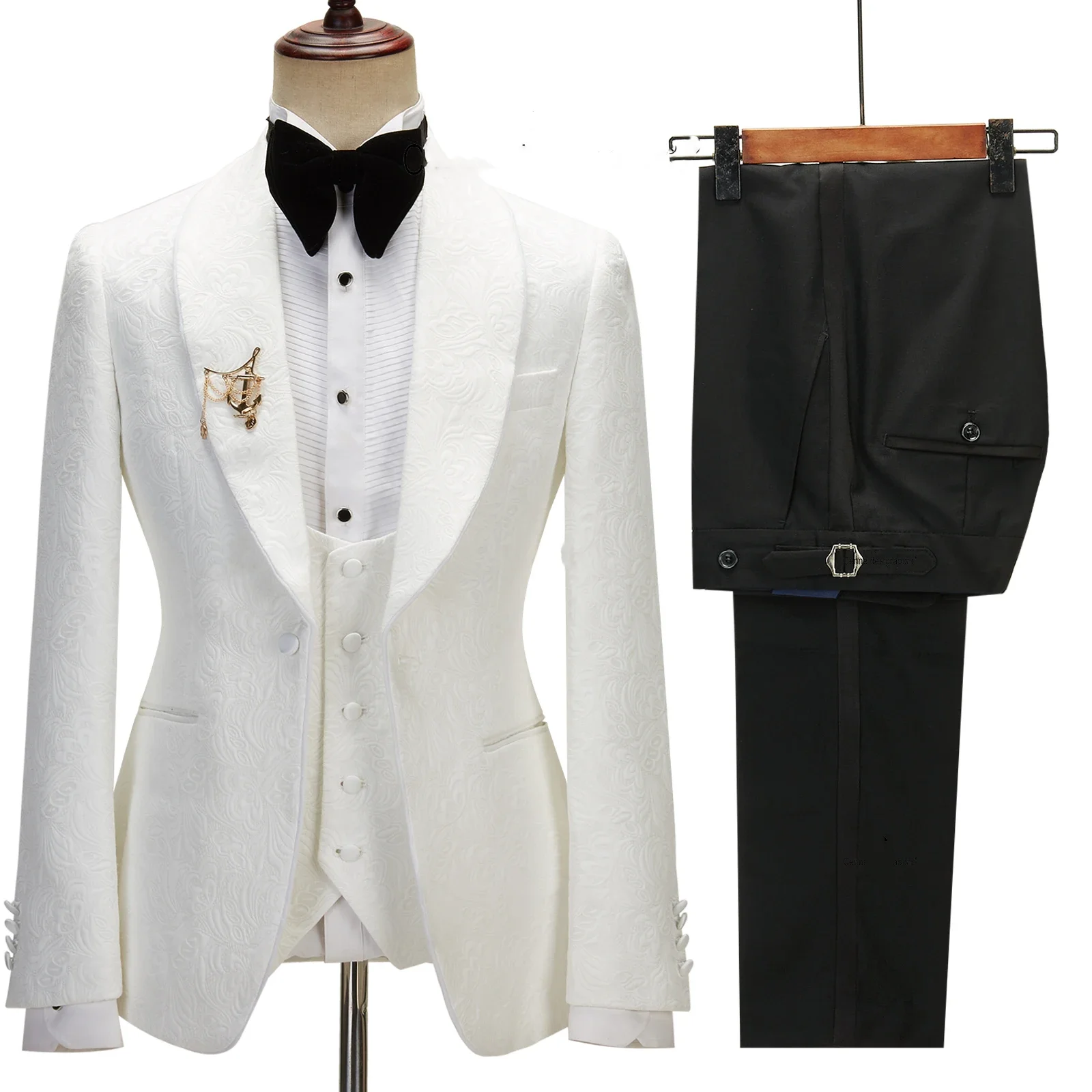 

Boutique Groom Wedding Suits Ivory Slim Fit Single Breasted Shawl Lapel Men's Suit Coat Vest Pants 3Pcs Set Customize costume