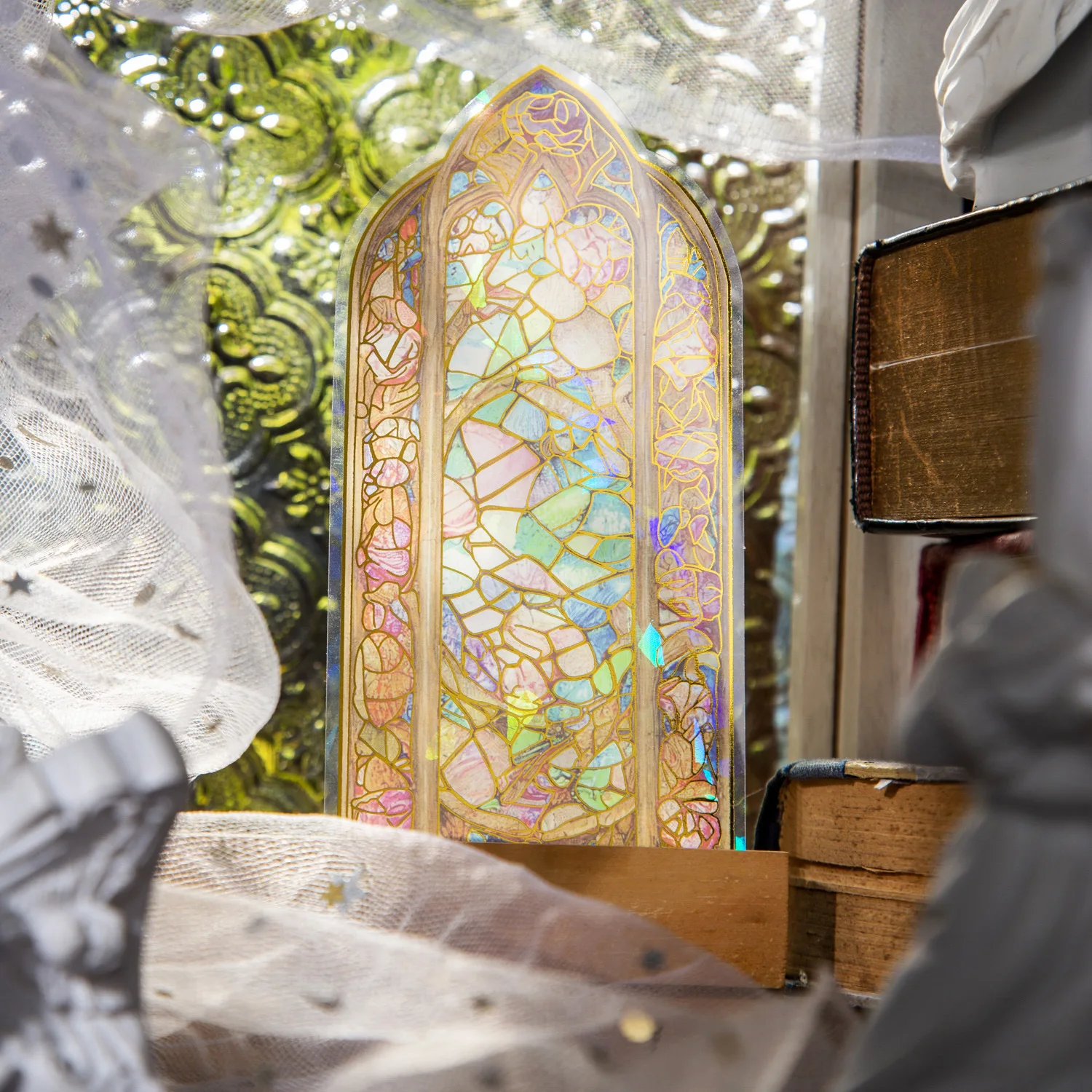 10pcs 빈티지 스테인드 글라스 PET 방수 스티커 레트로 Scrapbooking 용품 고딕 창 저널 장식