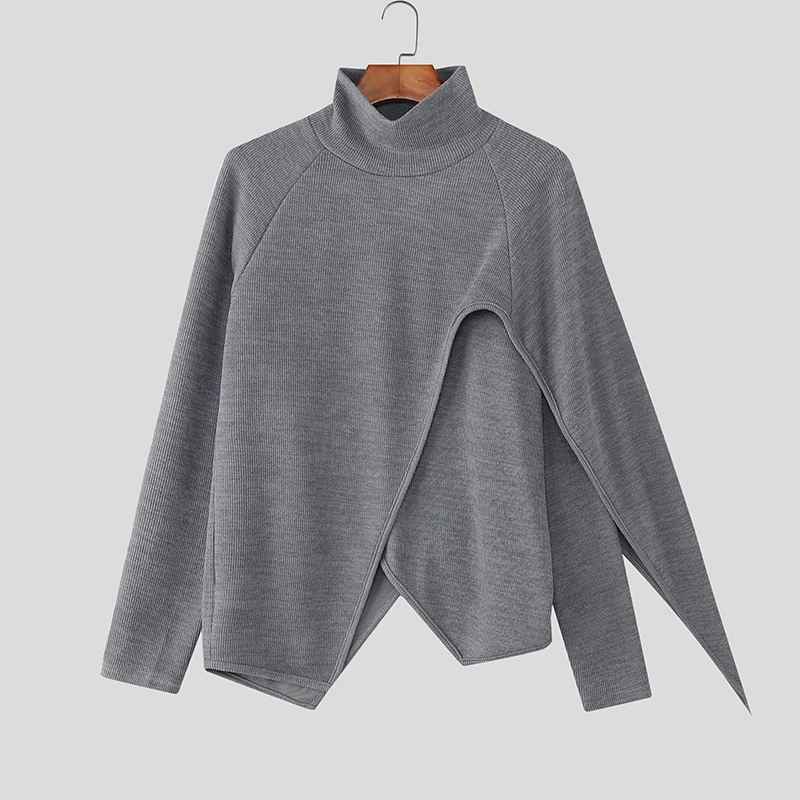 

INCERUN Men Irregular T Shirt Solid Color Turtleneck Long Sleeve Male Tee Tops Streetwear Fashion Casual Men Clothing S-3XL 2025