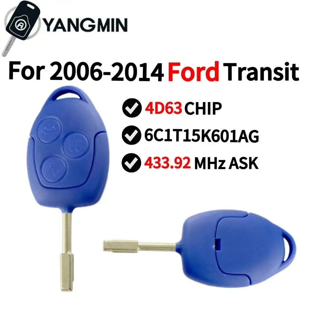

YANGMIN Remote Car Key For Ford Transit WM VM 2006 2007 2008 2009 2010 2011 2012 2013 2014 433MHz 4D63 Blue 6C1T15K601AG 6CIT15K