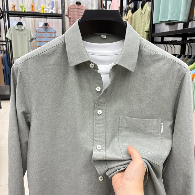 cotton100% men's autumn high quality new shirt wash lapel long sleeves embroidery pocket coat leisure fashion men clothing tops