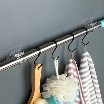 4 قطعة حامل قضيب الستارة القابل للتعديل المشبك السنانير قضيب قوس أصحاب لاصق ستارة الحائط مشبك ثابت رف معلق هوك