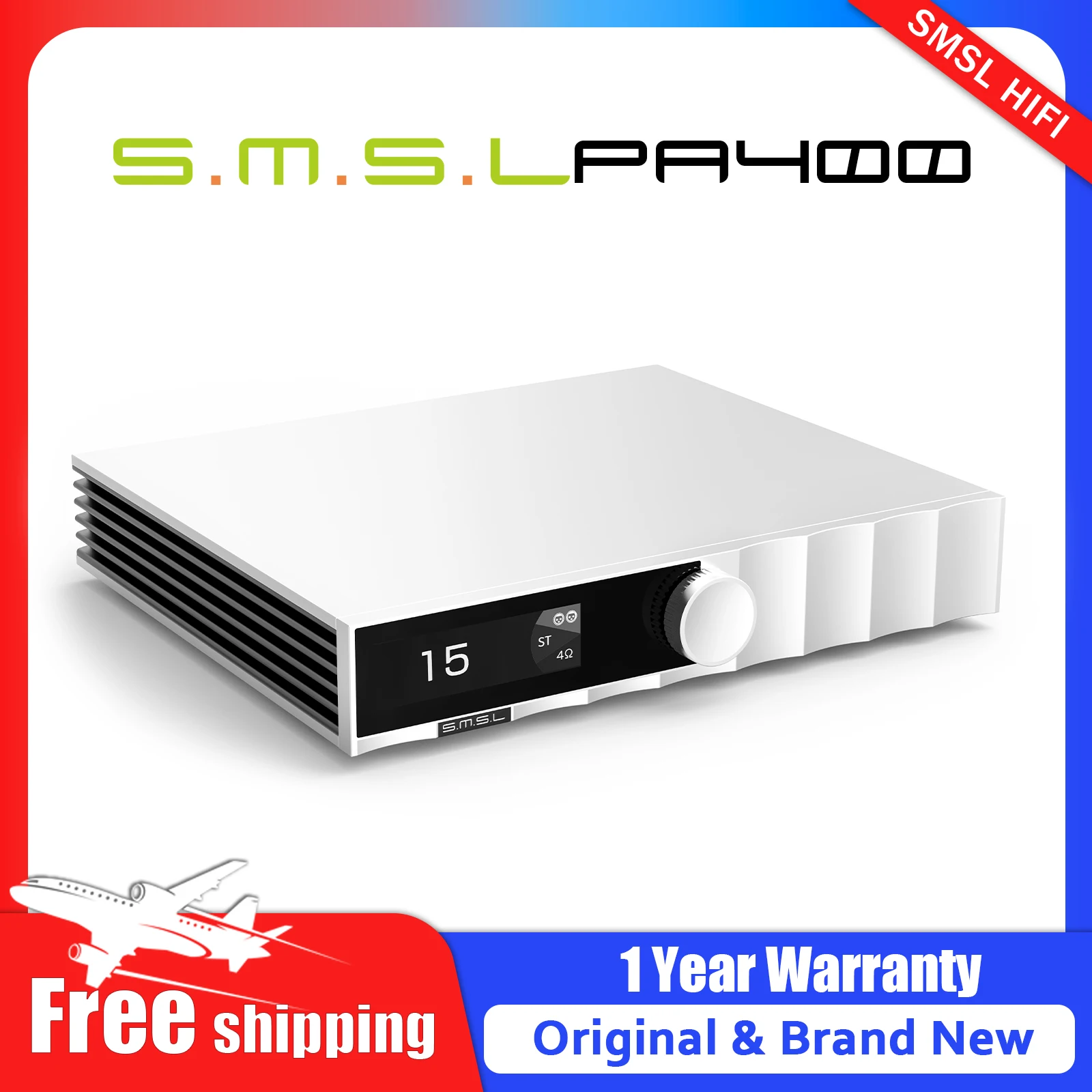 SMSL PA400 ハイファイ窒化ガリウムパワーアンプ PGA2311 500Wx2 XLRモノブリッジ RCAステレオ 0.003% THDモード ホームシアター用