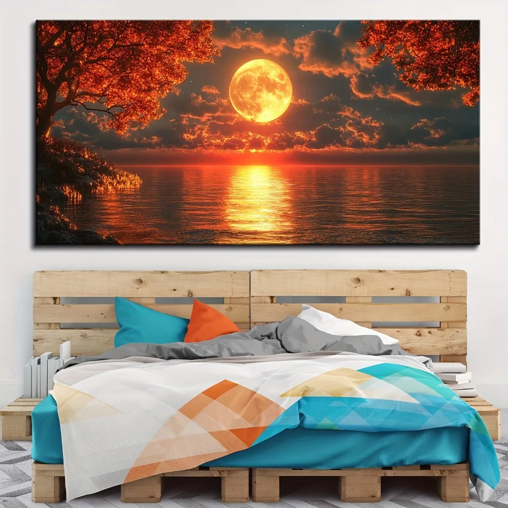 1.5 inch thick pine solid wood frame,a beautiful Red Sea golden sunset picture,mounted and hung in the living room, bedroom, art