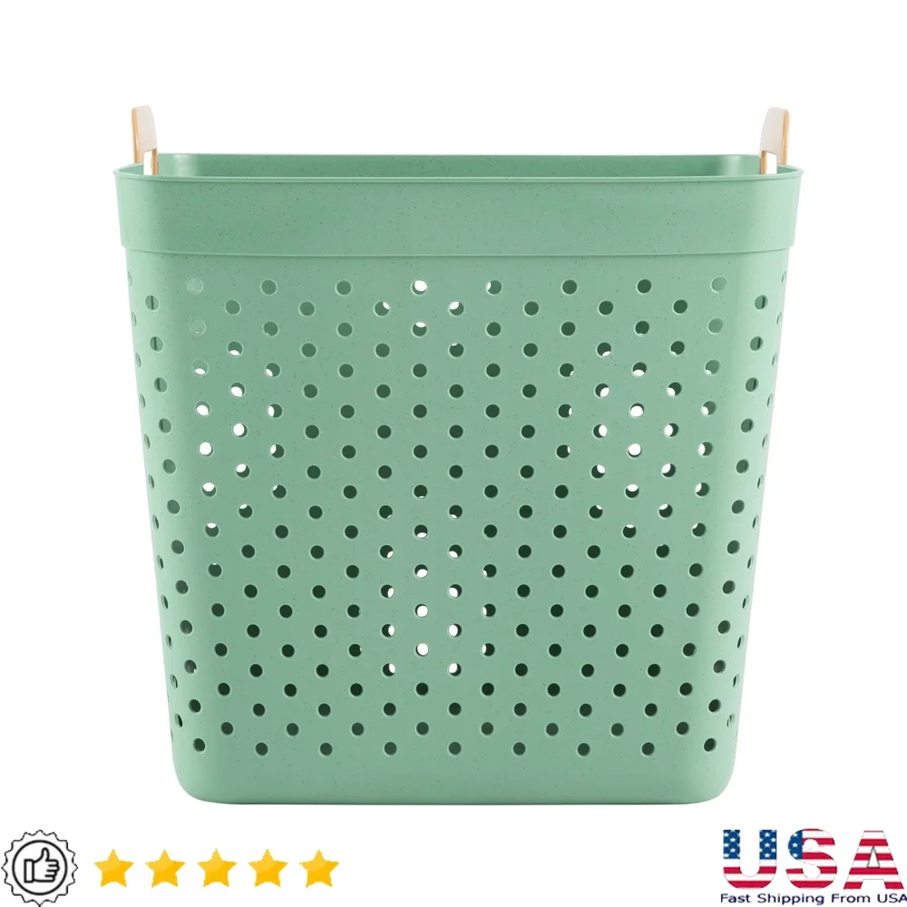 

Складная пластиковая прямоугольная корзина для белья, 2 втулки, удобное хранение, зеленый, гибкий дизайн, идеальное домашнее использование