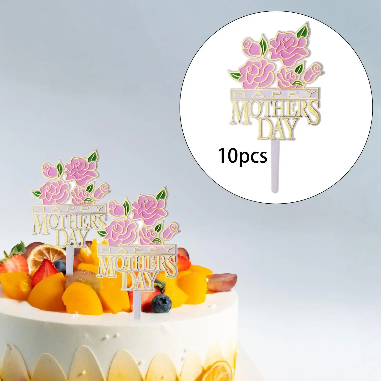 10x Décorations de cupcakes Rose de la Fête des Mères, pics à cupcakes, drapeaux à cure-dents, décorations de gâteaux pour festivals, fêtes à thème, décoration de pâtisserie