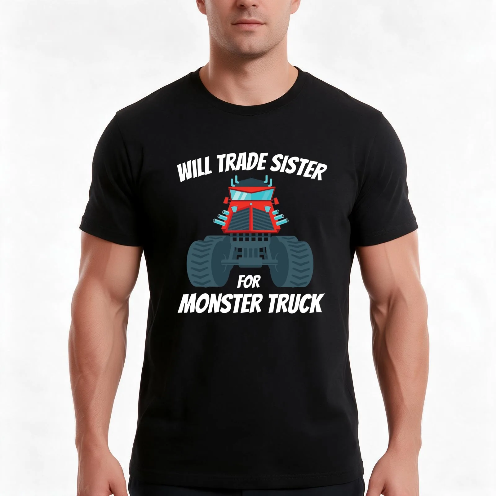 Will Trade Sister For Monster Truck T-Shirt, Summer Casual Cotton Tee, Oversized Streetwear Tops, Vintage Graphic Print
