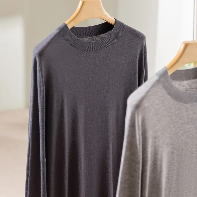 Birdtree Cashmere Silk Blend Bottoming Knitwear,Men's Solid O-neck Full Sleeve Sweater,2025 Autumn Winter Pullover T59906JF