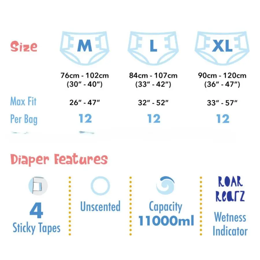 Dinosaur MEGA Adult Diapers 11,000ml 12 Pack XLarge