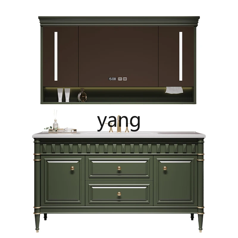 

LH light luxury retro oak bathroom cabinet combination ceramic integrated basin washstand toilet