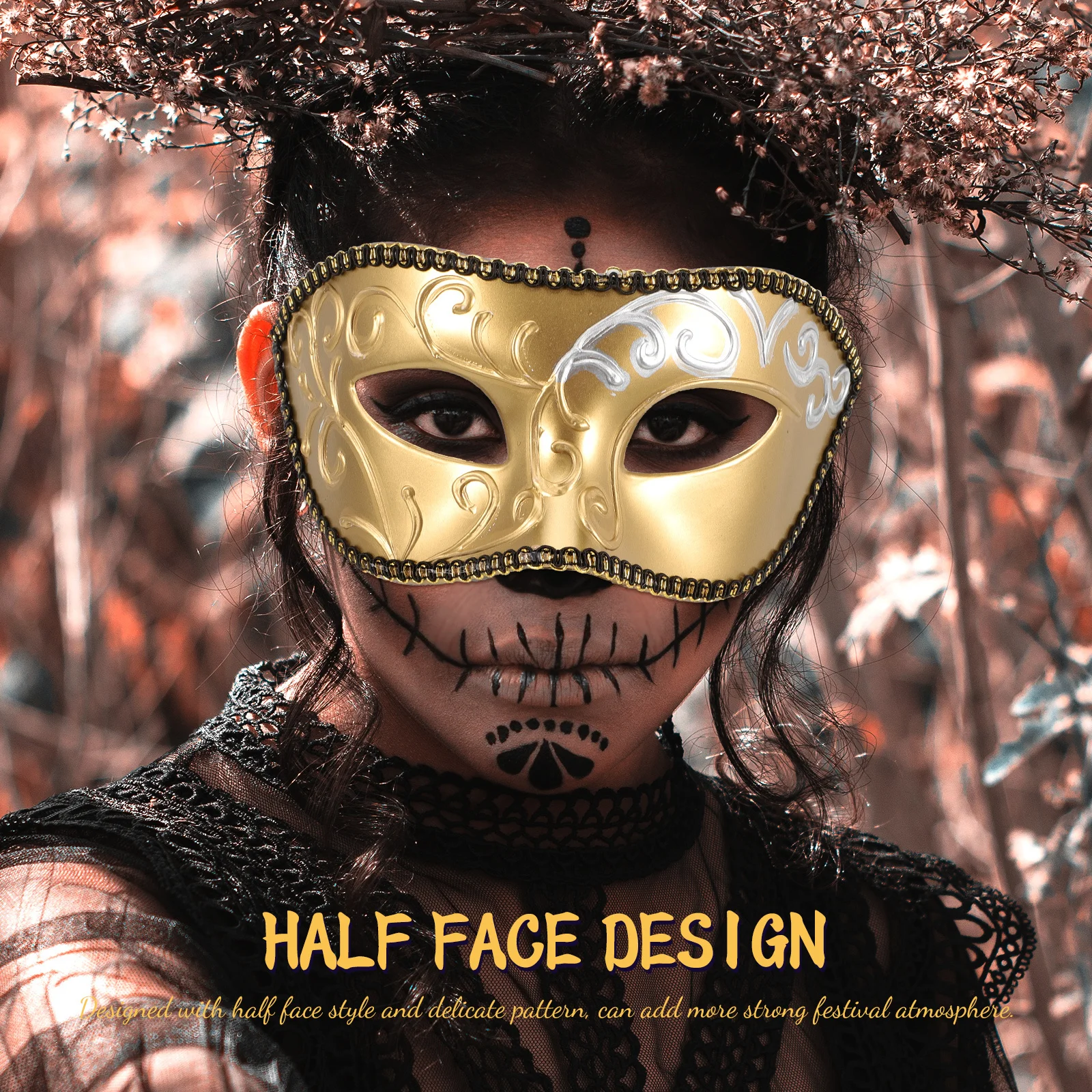 หน้ากากครึ่งหน้า น้ำหนักเบา สวมใส่สบาย สำหรับผู้ชาย งานปาร์ตี้ฮาโลวีน งานเต้นรำสวมหน้ากาก คอสเพลย์ อุปกรณ์ประกอบฉากงานเทศกาล ชุดแฟนซี