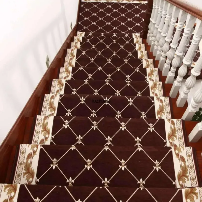 13pcs  European-style Stair Mats Glue-free Self-adhesive Solid Wood Non-slip Mats Corridor Carpet Stepping Mats 26x75cm +3cm