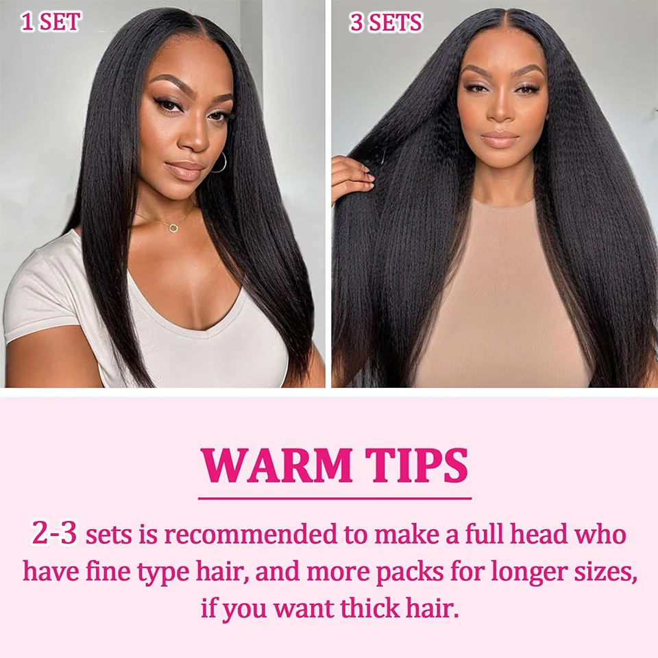 Yaki Straight Clip In Hair Extensions Synthetic Hairpiece For Women 7 Pcs Long Kinky Straight Soft Thick Hair Extensions