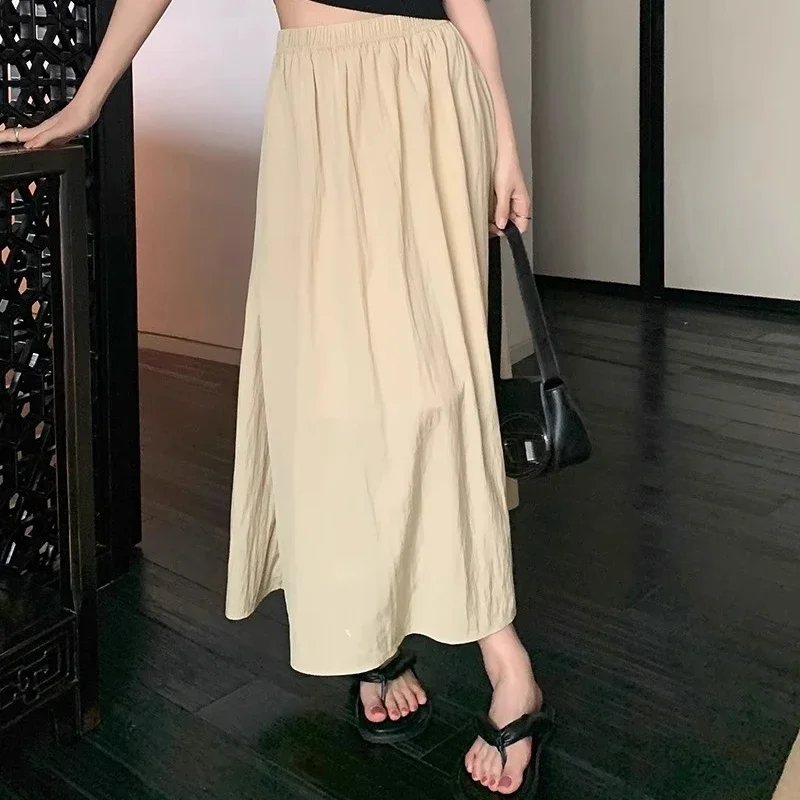 2024 Summer Women Fashion Ruched Skirts Female High Waist Leisure Tulle Dress Girls Apricot Black Pink Gray Skirts Size-S-XXL