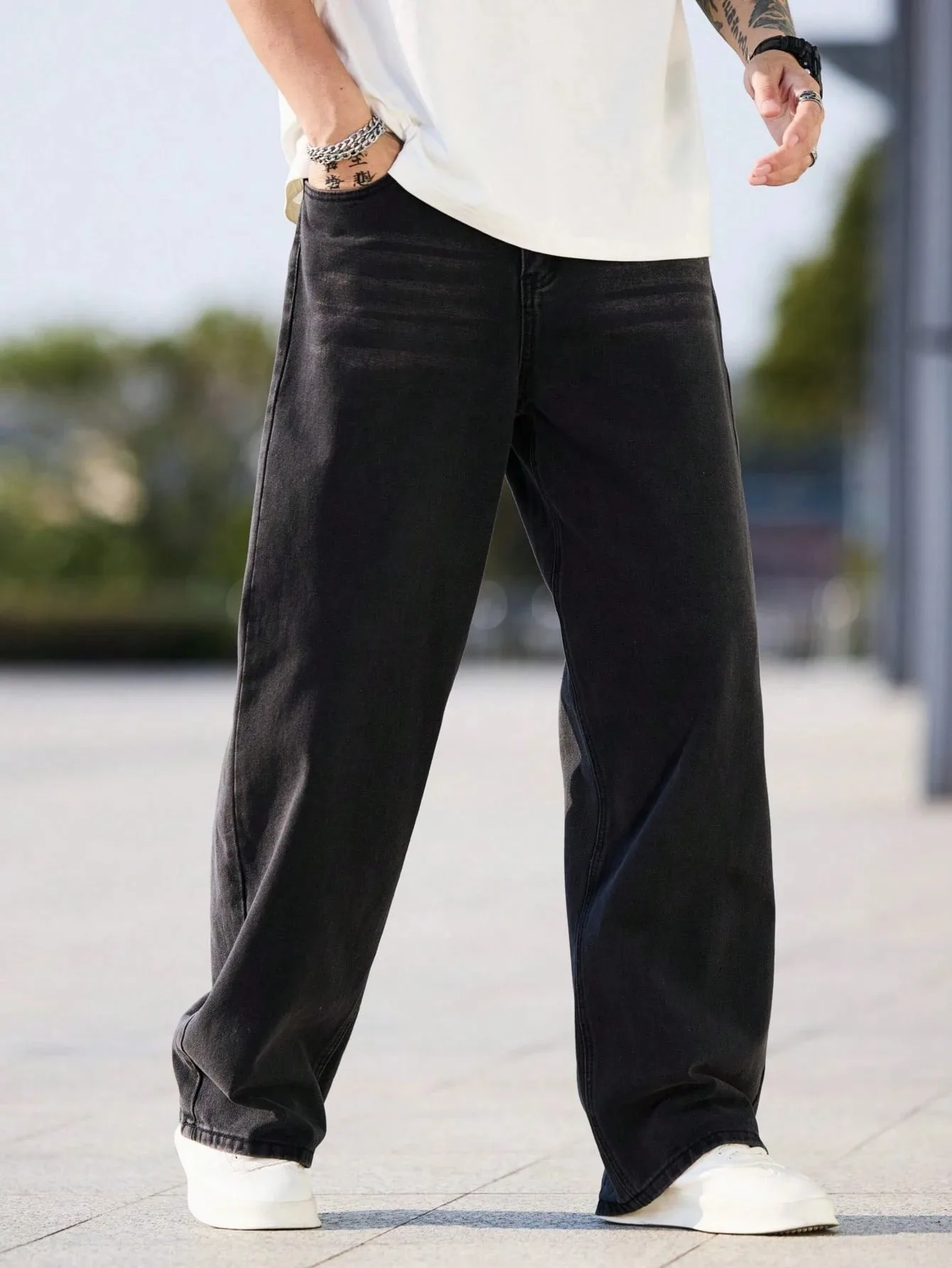 

Мужские широкие джинсы свободного кроя с карманами, повседневные черные уличные брюки для подарков мужу/парню