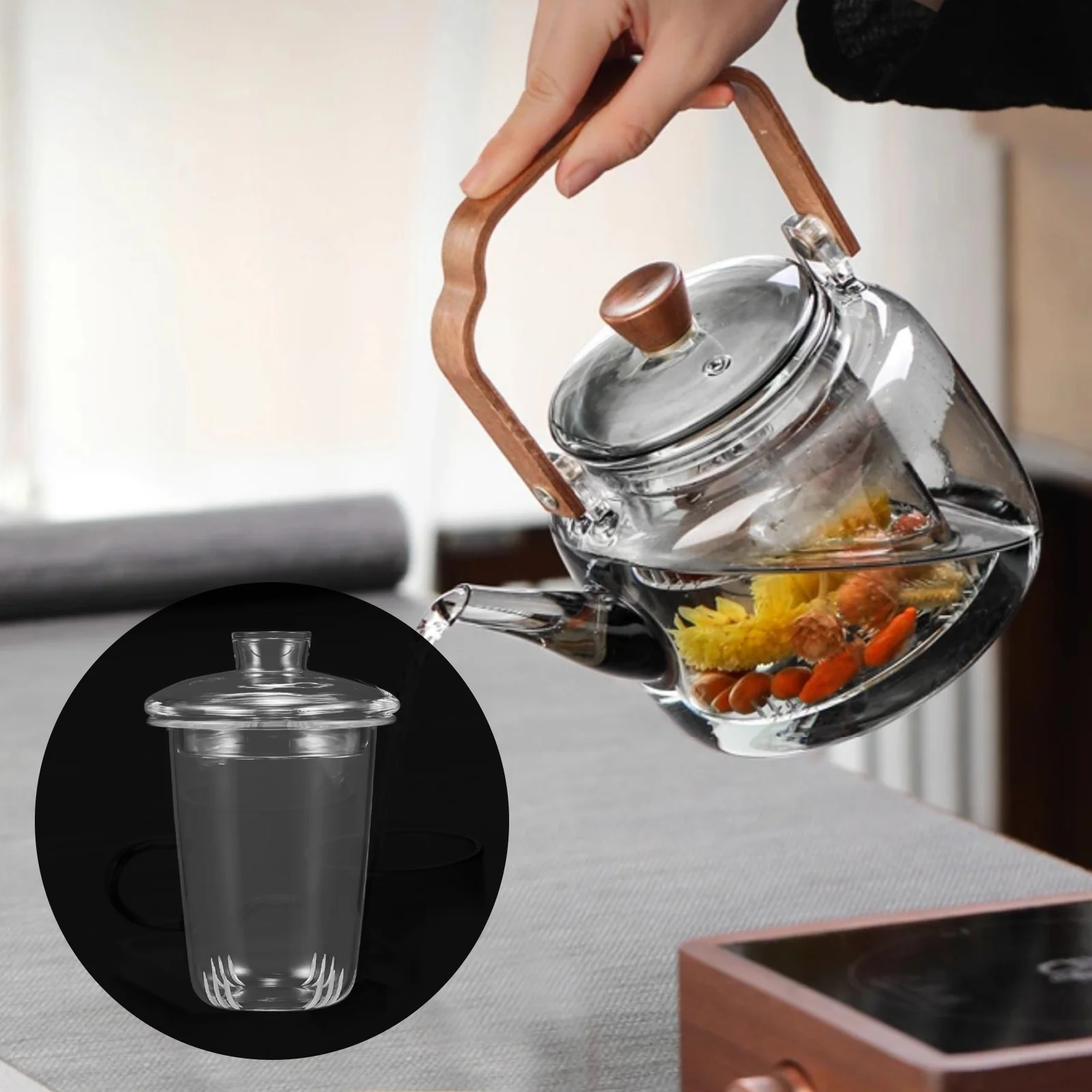 

Teapot Filter Liner Replacement Glass Infuser Kettle Strainer Filters for Loose Accessories Faux Fruit Decoration