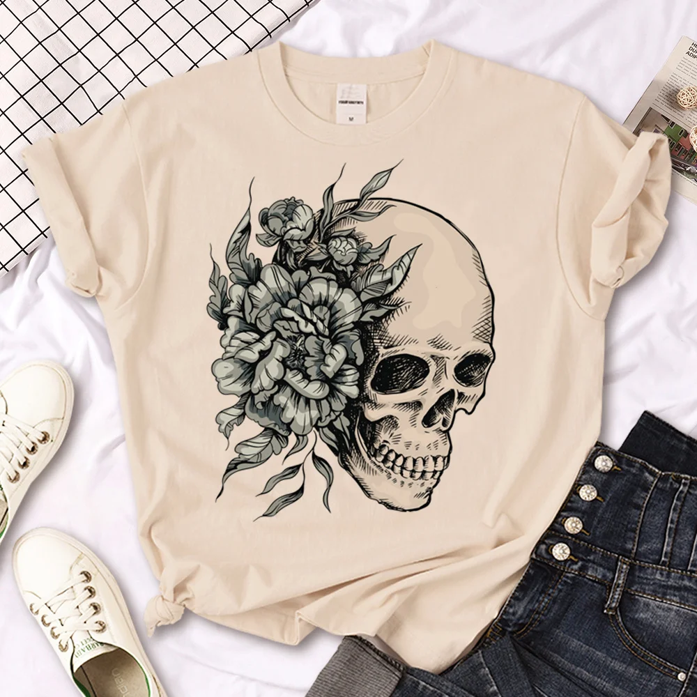 

Skull t shirt women anime manga Y2K top female funny clothes