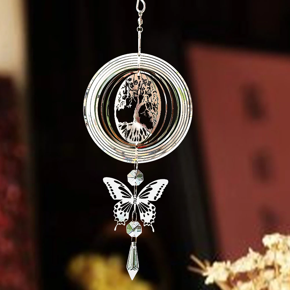 Kinetic Wind Spinner Crystal Suncatcher Hanging 3D Wind Chimes Glass Pendant Mirror Reflective Bird Deterrent Garden Yard Decor - view 3