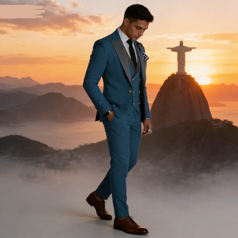 

Men's Formal 3 Piece Tuxedo Suit Slim Fit Business Peak Lapel Blazer Vest Pants Set for Wedding Party Prom Best Man