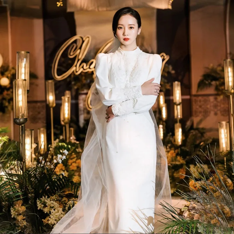 Robe de mariée sirène classique avec fermeture éclair, licou, robes de soirée en dentelle, 2024