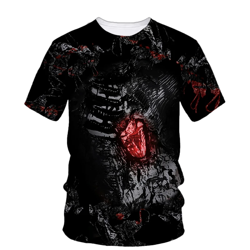 Summer Fashion New Red and Black graffiti graphic t shirts For Men Trend Casual Personality Hip Hop Printed Short Sleeve Tee Top