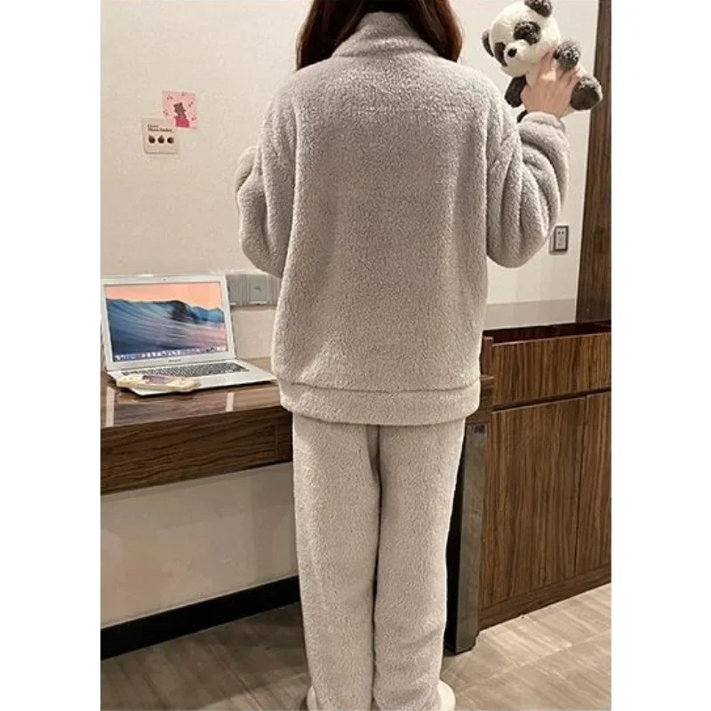 2024 New Zipper Style Pajamas Women Autumn Winter Coral Velvet Long Sleeves Sleepwear Thickened Plush Homewear Flannel Warm Set