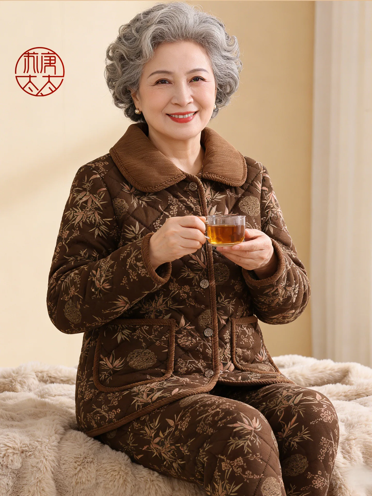 

Thiened Cotton Padded Home Clothes Set for ly Women Winter Warm Spwear Coat And Pants Home Comfortable Clothing