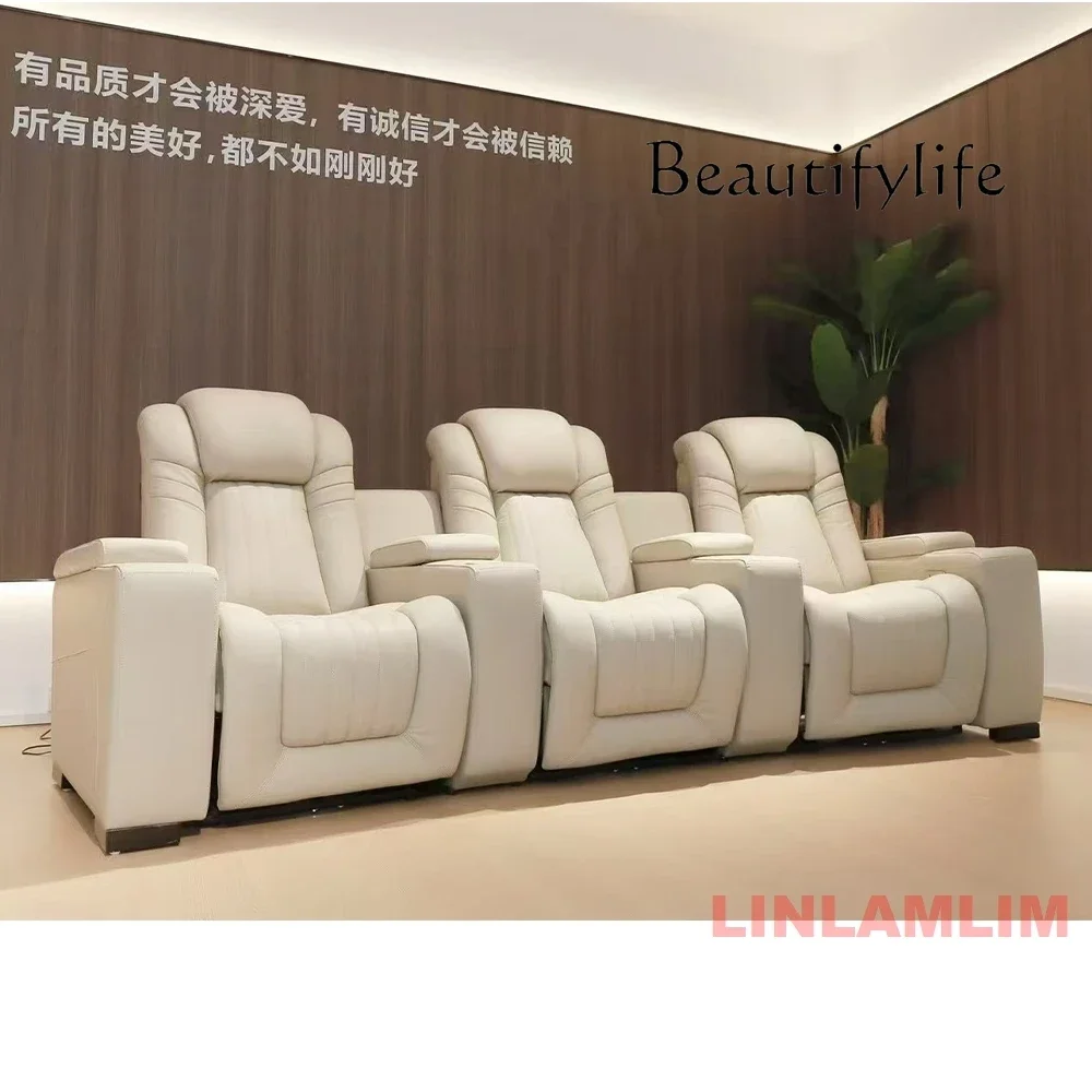 Q Luxury Recliner Genuine Leather Sofa Chair for Home Theater Modern Electric Power Reclining Seat with Footrest and Cup Holders
