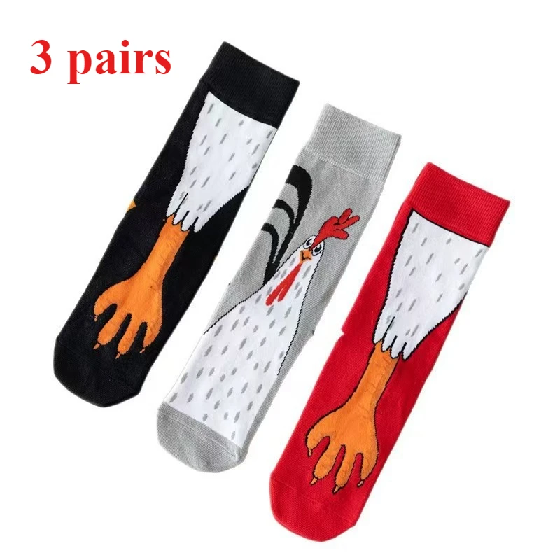 

3 Pairs of Autumn and Winter Breathable Mid Tube Socks Cute Cartoon Creative Chicken Claw Mid Tube Socks Suitable for Daily Wear