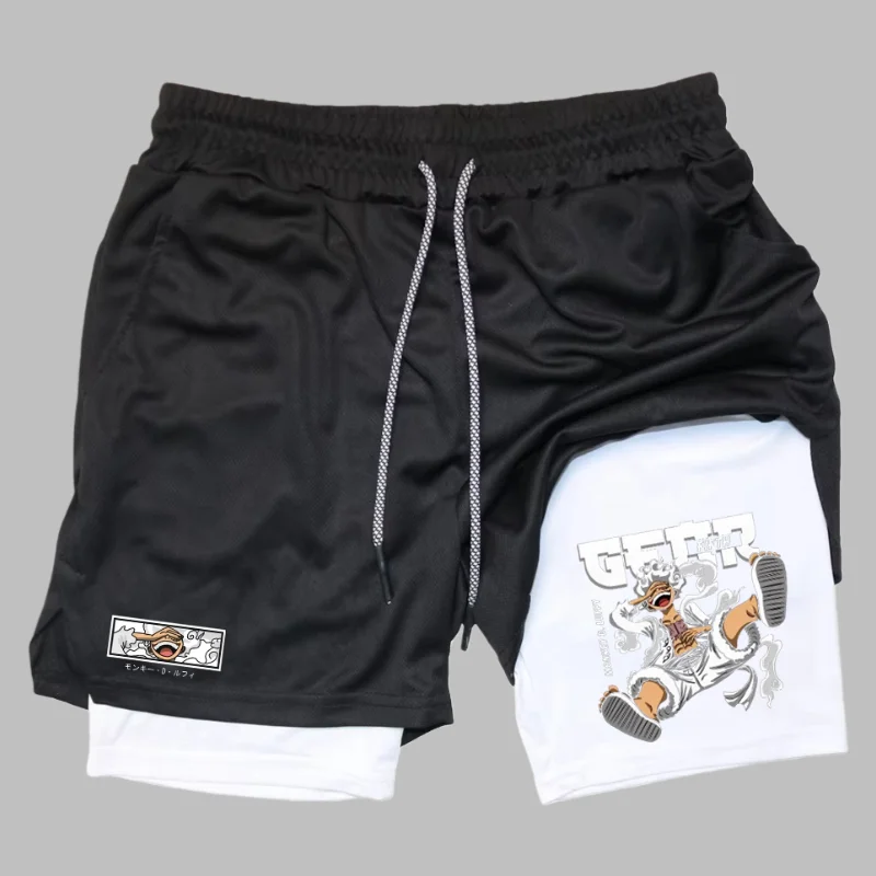 شورت الجري 2 في 1 سريع الجفاف للرجال، سروال رياضي للياقة البدنية مقاوم للعرق مع جيب للهاتف المحمول ملابس رجالية