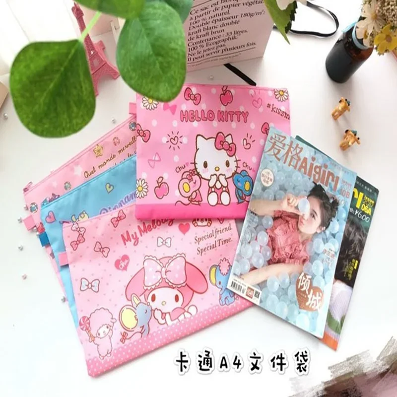 Kawaii Sanrio accessori File Bag Mymelody Kuromi Cinnamoroll Little Twin Stars Cute Beauty Organizer A4 Folder Girls