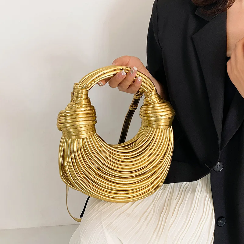 Handtassen Voor Vrouwen Nieuw In Goud Luxe Designer Merk Handgeweven Noodle Bags Touw Geknoopt Getrokken Hobo Zilveren Avond Clutch