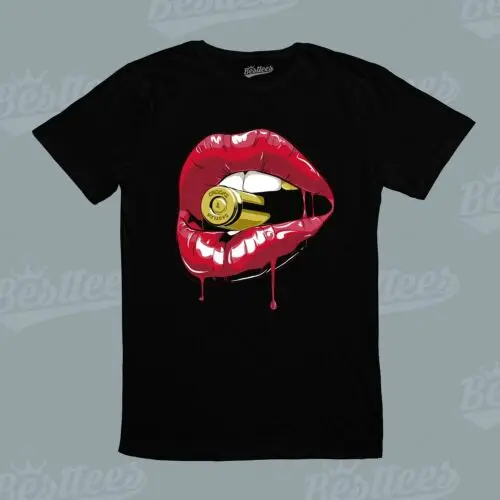 NEW Adult MALE / FEMALE Sexy Women Girl Lips BITE KISS BULLET Graphic T-Shirt