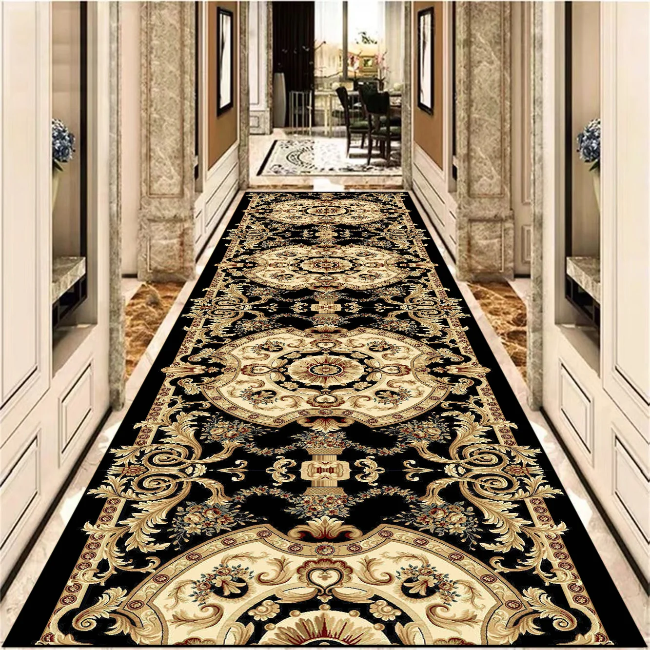 European Decoration Long Corridor Carpet Gorgeous Hallway Carpets Non-slip Stairway Rug Home Runner Aisle Floor Mat Customizable