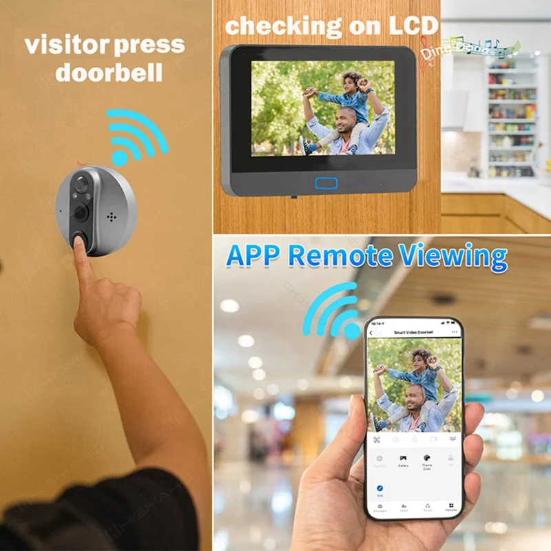 Imagem -04 - Tuya-câmera sem Fio de Campainha de Intercomunicação de Vídeo Smart Home Digital Peephole Visualizador de Porta Visualizador de Porta 1080p Conjunto