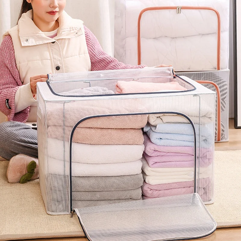 Cloth Clothes Steel Frame Transparent Storage Box Bed Sheet Blanket Pillow Shoe Rack Container Foldable Storage Case